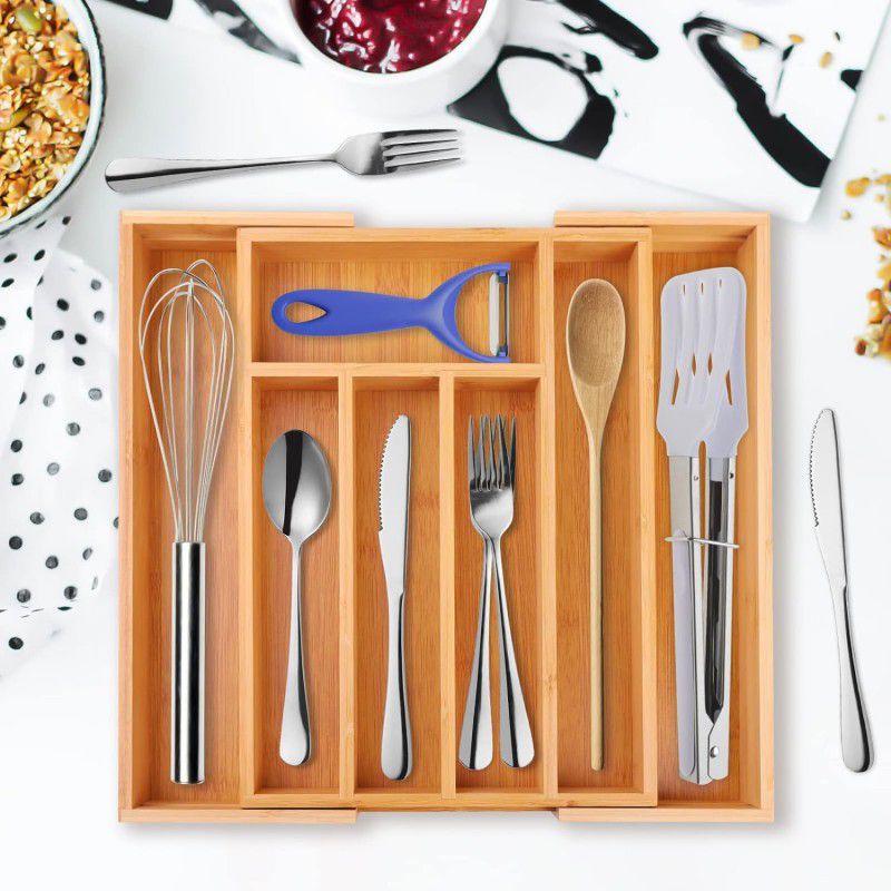 Luxury Bamboo Cutlery Organizer Drawer Tray – Adjustable Wooden Kitchen Utensil Divider