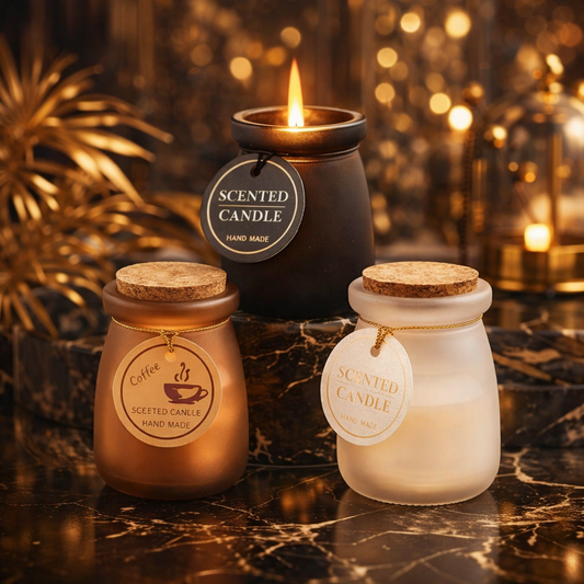 Luxury Frosted Glass Scented Candle with Cork Lid – Premium Home Fragrance (1 Pc)