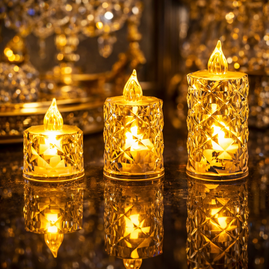 Luxury Crystal LED Flameless Candle Set (Set of 3) – Warm Glow Decorative Lights