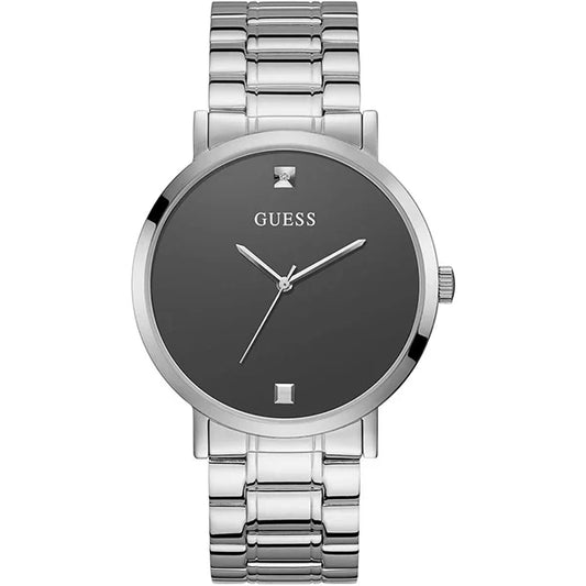 Guess Supernova Silver Stainless Steel Black Dial Quartz Watch for Gents - W1315G1