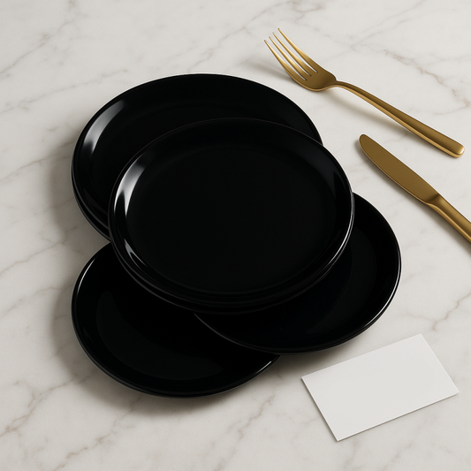 Premium Black Quarter Plates Set – 6 Pcs | Elegant Ceramic Tableware for Dining