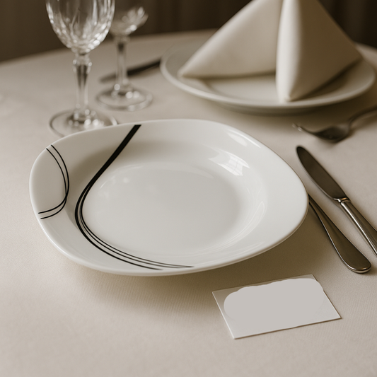 Luxury Fine Dining Dinner Plate Set – 6 Pcs Elegant Black Line Design | Premium Ceramic Tableware for Modern Dining