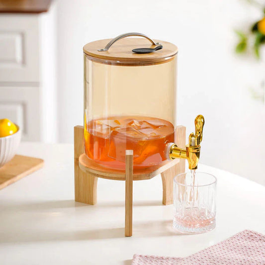 SunriseAmber Glass Dispenser with Airtight Lid and Bamboo Stand