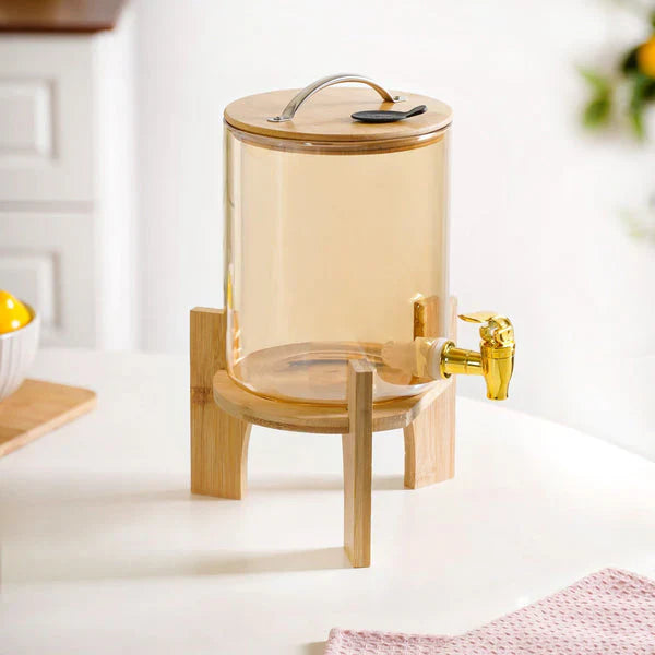 SunriseAmber Glass Dispenser with Airtight Lid and Bamboo Stand