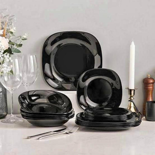 Black Diamonds 18 PCS Opal Dinner Plate Set | Square Shape Tableware Adornia Pakistan