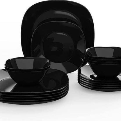 Black Diamonds 18 PCS Opal Dinner Plate Set | Square Shape Tableware Adornia Pakistan