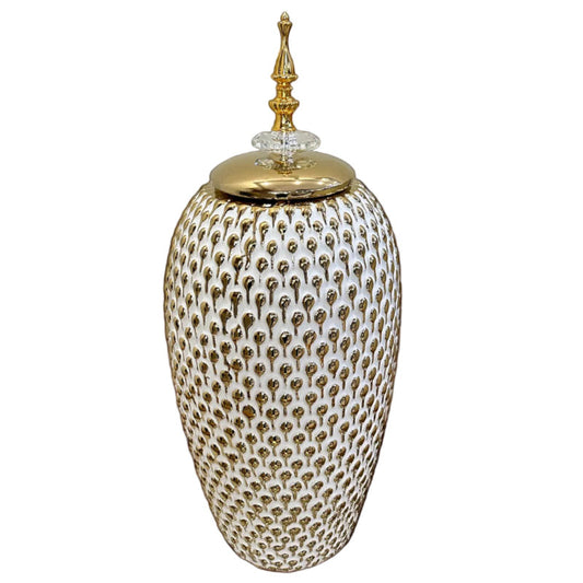 Ceramic Vase Dotted White & Gold