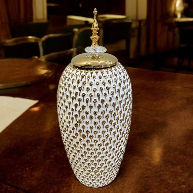 Ceramic Vase Dotted White & Gold