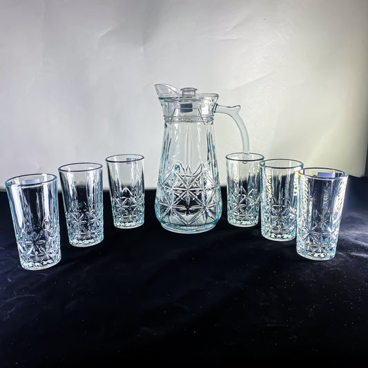 CRYSTAL CLEAR JUG AND 6 EXQUISITE GLASSES , 1700/278ml