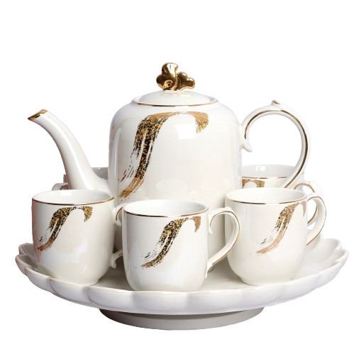 Tea Set With Kettle & Tray - 6 Cups