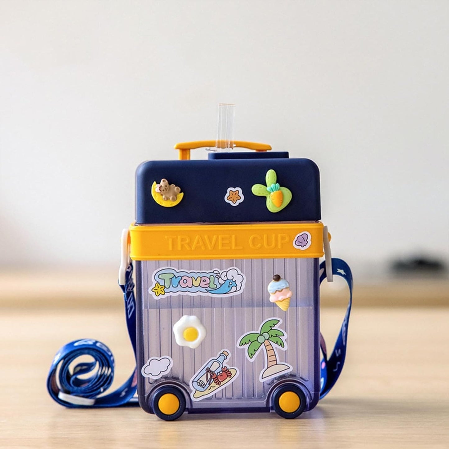 Briefcase Travel Cup, 450ml Plastic Water Cup with Straw Briefcase Shape Kids Water Bottle, Portable Drinking Cup for Girls Boys School, Easy to Carry Sports Bottles for Girls and Boys