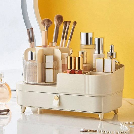 Rotating Cosmetic Makeup Organizer With Drawer