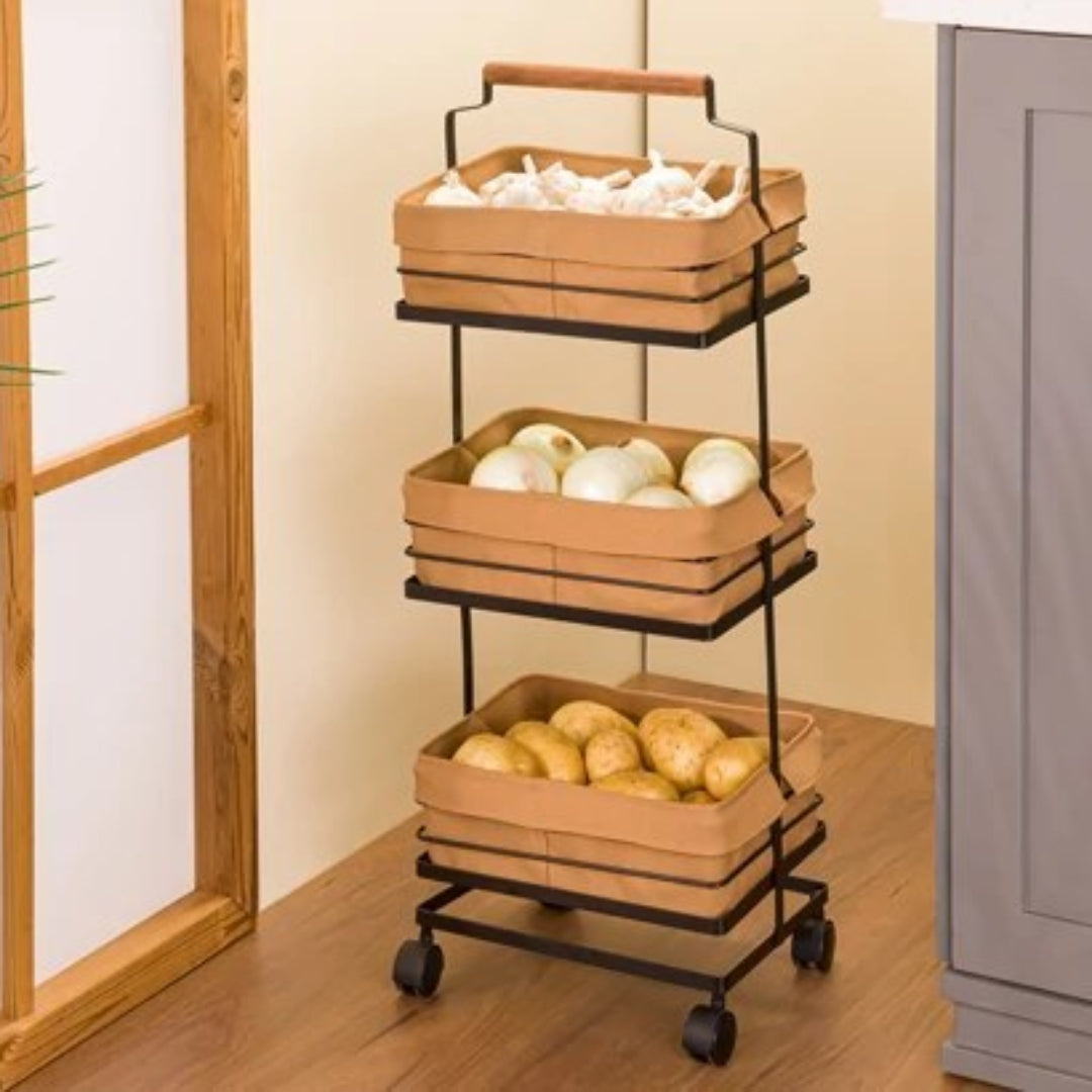 3-Tier Metal Storage Rack with Fabric Cover Baskets (232300) By Limon