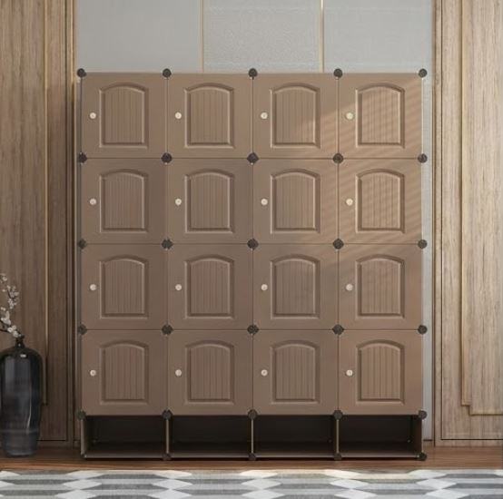 Large DIY Modular Wardrobe – Portable Cube Storage Closet with Hanging Rod, Shelves & Integrated Shoe Rack