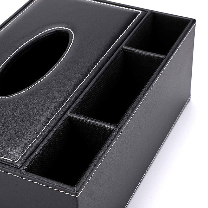 Leather Tissue Box With 3 Compartments