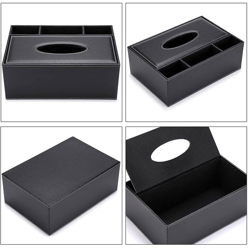Leather Tissue Box With 3 Compartments