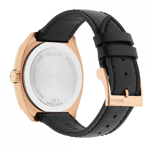 Gucci GG2570 Black Leather Black Dial Quartz Watch for Gents- GUCCI YA142309