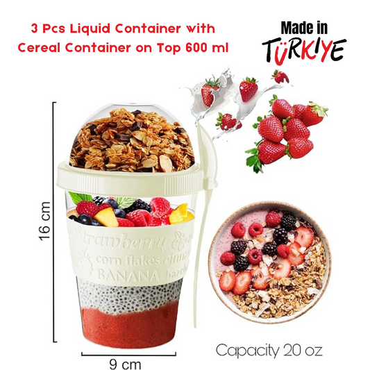 3 Pcs Liquid Container with Cereal Container on Top 600 ml