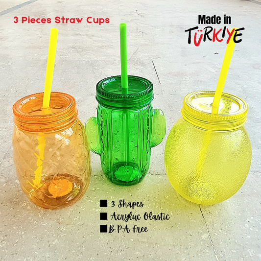 3 Pieces Straw Cup - 300ml