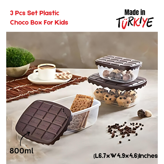 3 Pcs Set Plastic Choco Box For Kids 800ml (L6.7xW4.9x4.6)Inches