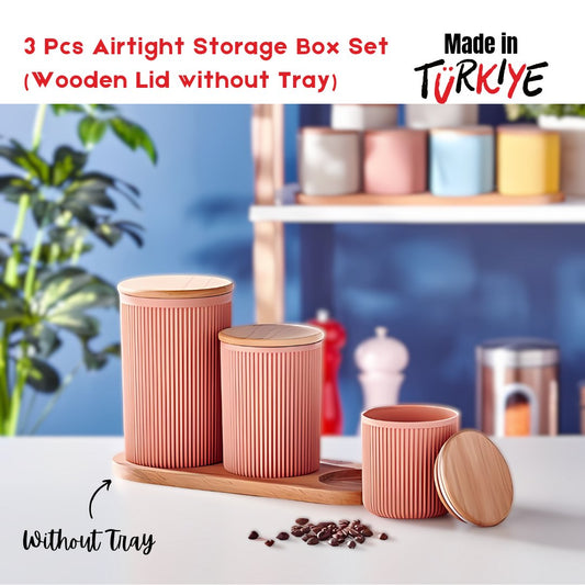 3 PCS AIRTIGHT RETRO STORAGE BOX SET ( WOODEN LID )