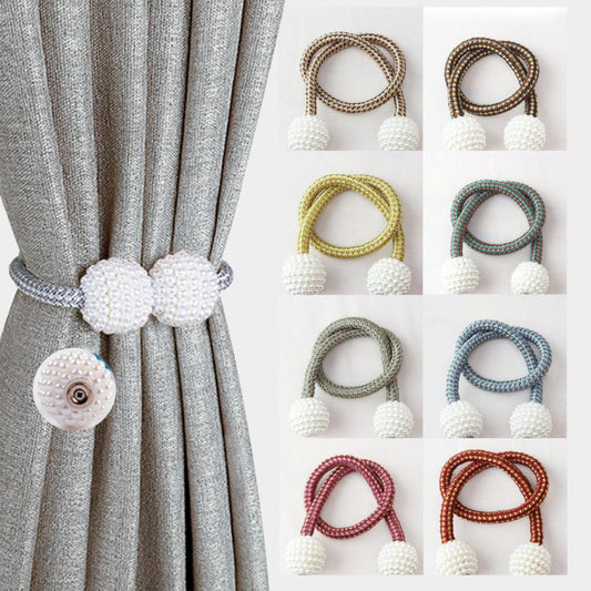 Luxury Pearl Magnetic Curtain Tiebacks (PAIR) – Elegant Home Drapery Holders | Adornia.pk