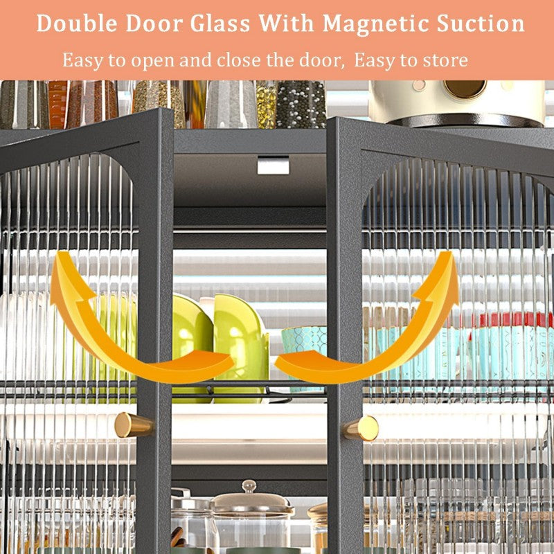 Microwave Stand With Storage Cabinets Dustproof Cupboards Dish Storage Racks Knife Tableware Storage Racks