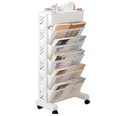 1pc Movable Bookshelf with Wheels Plastic Multilayer Capacity Desk Organizer Table Side Storage Basket Cart for School Classroom Home (6 Layer)