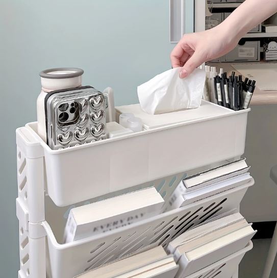 1pc Movable Bookshelf with Wheels Plastic Multilayer Capacity Desk Organizer Table Side Storage Basket Cart for School Classroom Home (6 Layer)