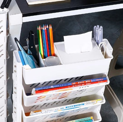 1pc Movable Bookshelf with Wheels Plastic Multilayer Capacity Desk Organizer Table Side Storage Basket Cart for School Classroom Home (6 Layer)