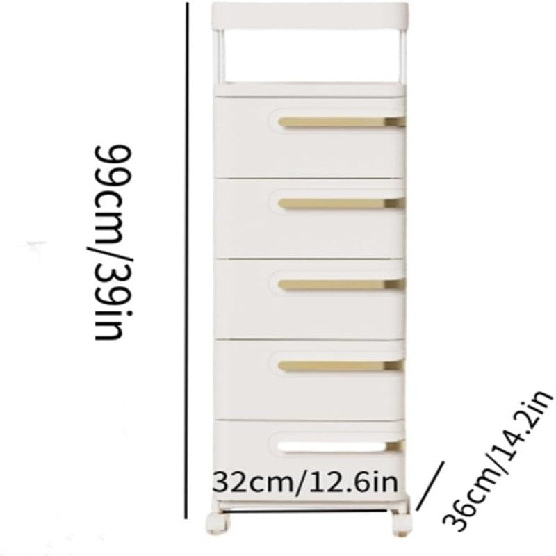 Multi-Tier Storage Cart with Drawers, Portable Rolling Organizer for Office, Bedroom, Living Room, and Bathroom