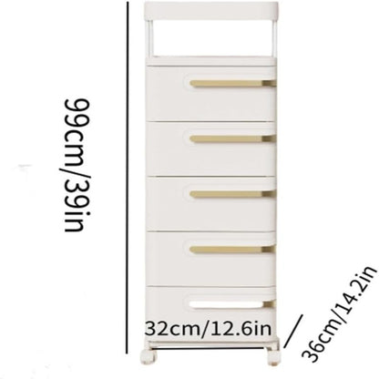 Multi-Tier Storage Cart with Drawers, Portable Rolling Organizer for Office, Bedroom, Living Room, and Bathroom
