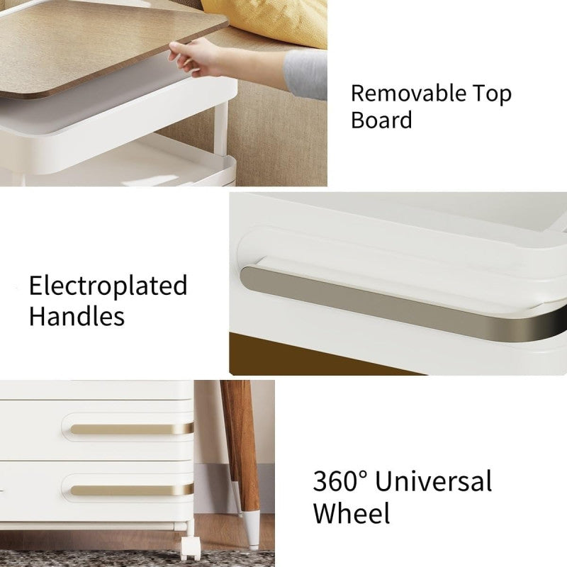 Movable Nightstand with Wheels | Multi-Tier Storage Cart with Drawers for Bedroom, Office & Living Room