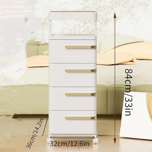 Movable Nightstand with Wheels | Multi-Tier Storage Cart with Drawers for Bedroom, Office & Living Room