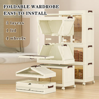 3 Layers Stylish Multi-Functional Storage Cabinet & Childrens Wardrobe, Portable Closet for Kids
