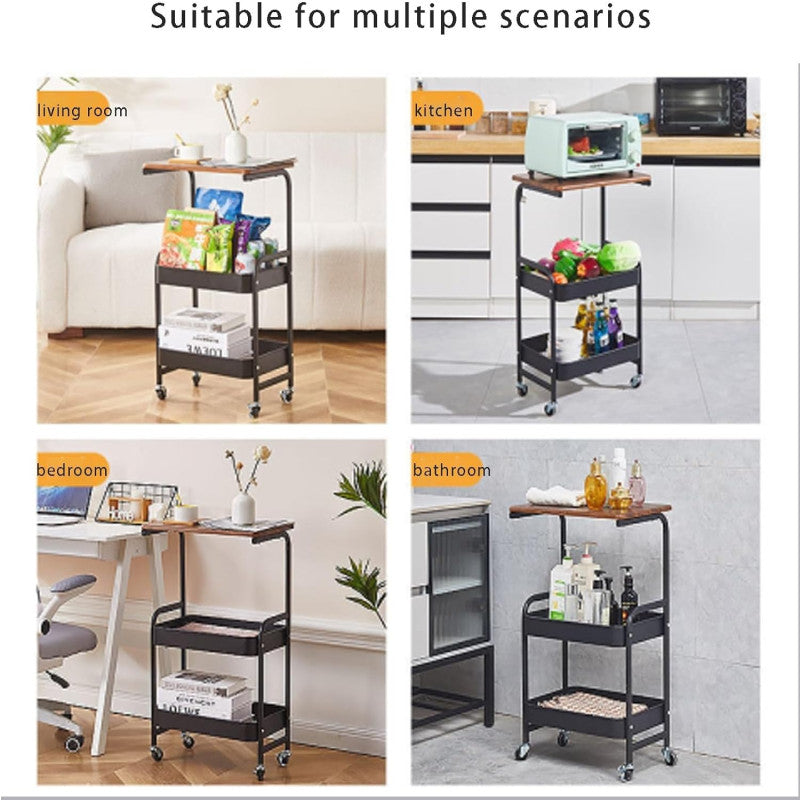 Multi-Tier Storage Trolley with Table Board – Rolling Organizer for Kitchen & Living Room | Adornia.pk
