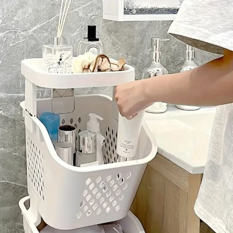 3-Tier Plastic Laundry Hamper with Wheels | Removable Storage Basket & Large Multipurpose Laundry Organizer