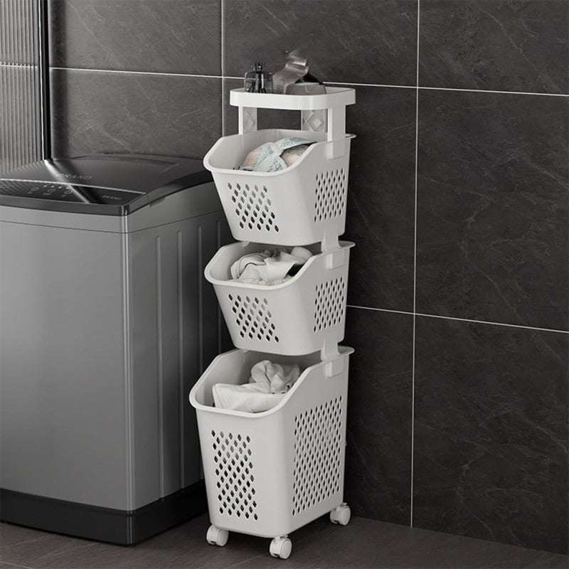 3-Tier Plastic Laundry Hamper with Wheels | Removable Storage Basket & Large Multipurpose Laundry Organizer