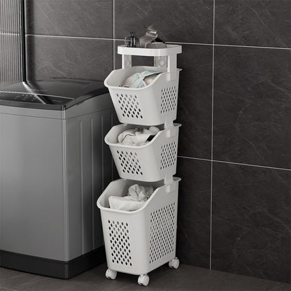 3-Tier Plastic Laundry Hamper with Wheels | Removable Storage Basket & Large Multipurpose Laundry Organizer