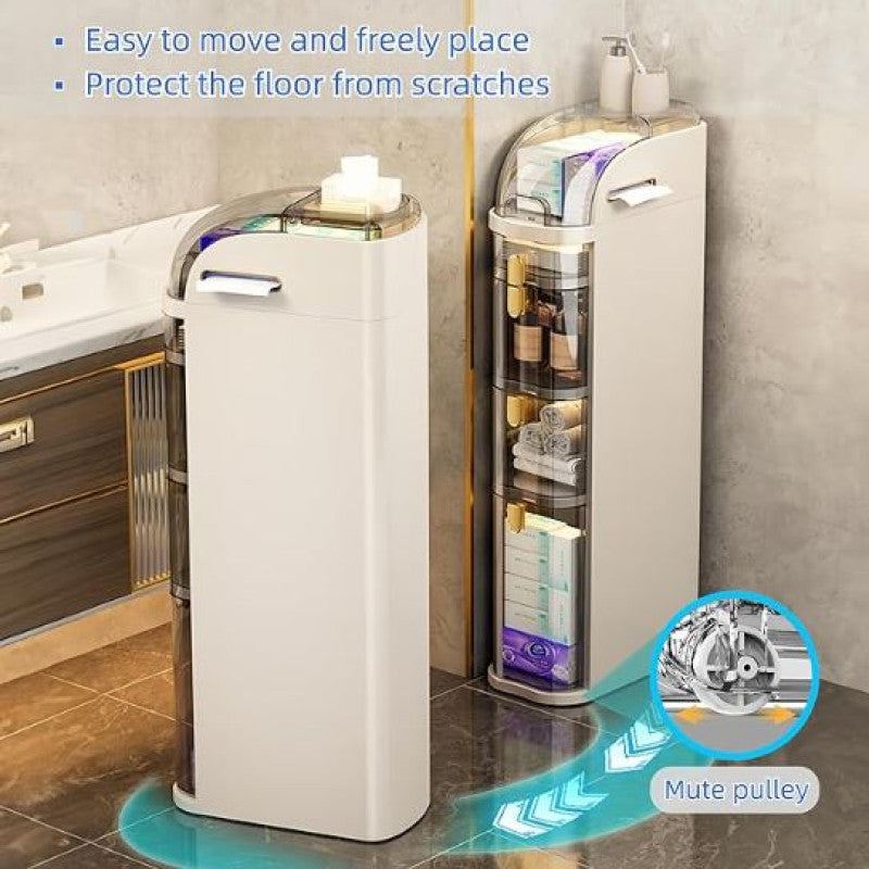 MultiTier Storage Tower, Plastic Bathroom Storage Cabinet with Drawers and Handle for Small Kitchen Laundry