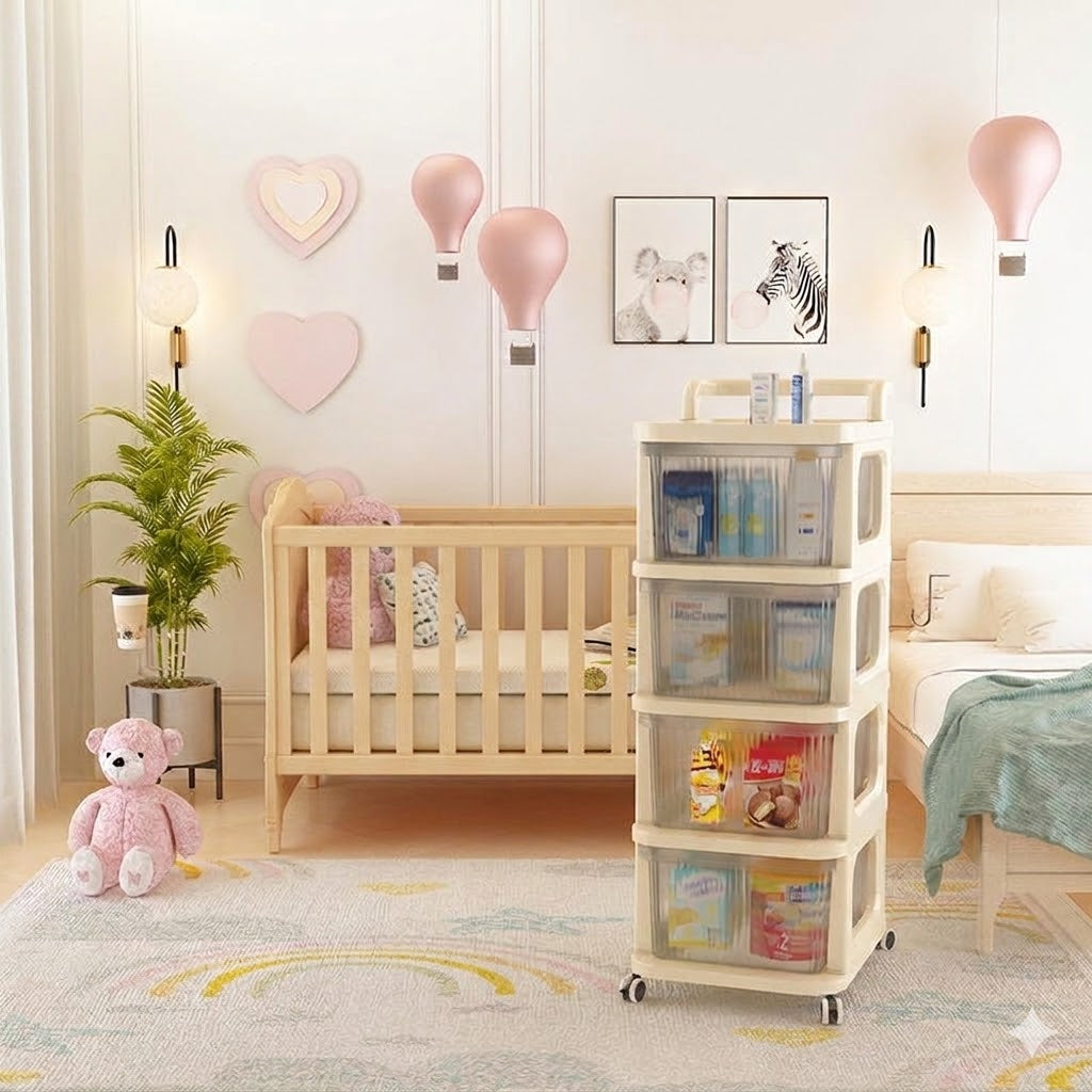 Multifunctional Plastic Utility Cart for Bedroom, Kitchen, Bathroom with Storage (4 Layer)