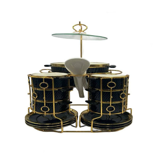 Soup Set With Gold Stand (Black)