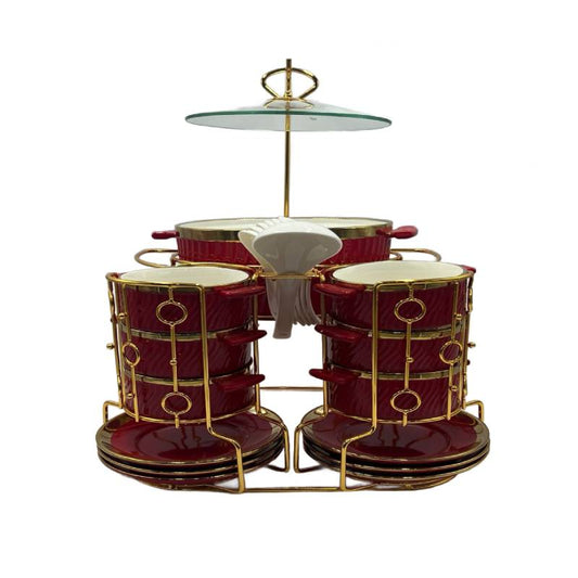 Soup Set With Gold Stand (Red)