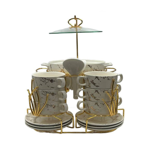 Soup Set With Gold Stand (White)