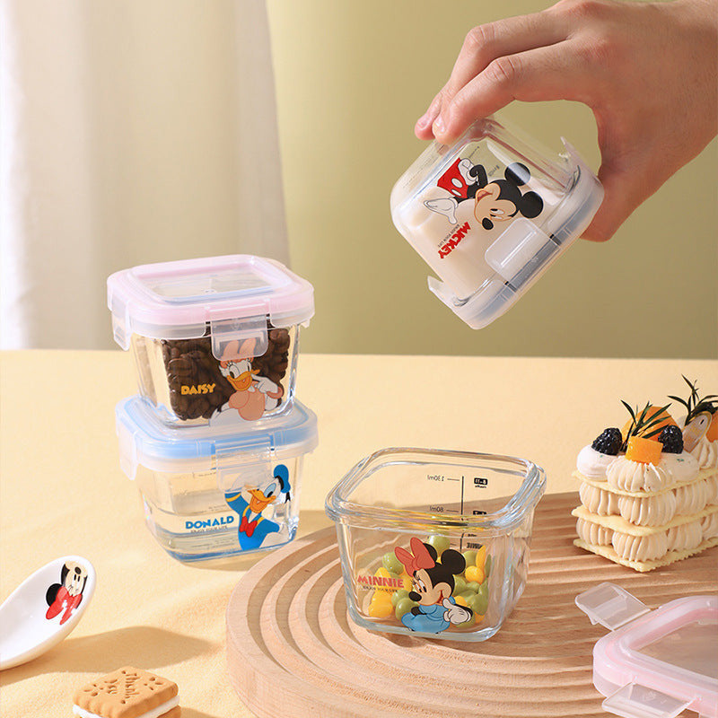 DISNEY MINNIE & MICKEY MOUSE GLASS LUNCH BOX 4 PIECES WITH LID