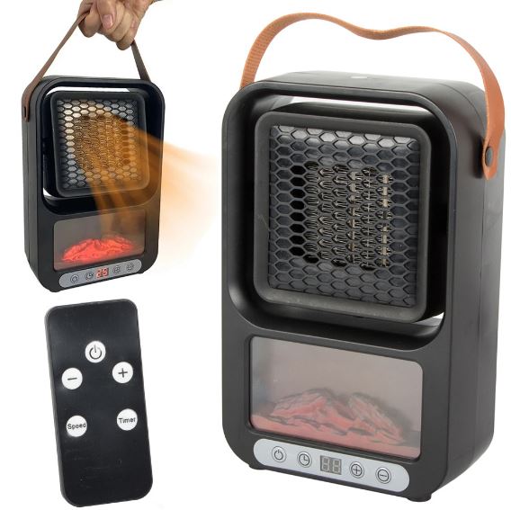 Portable Electric Heater With LED Fireplace Display