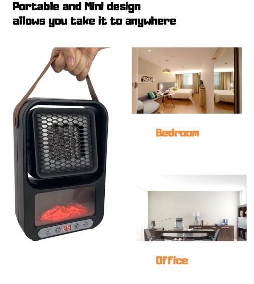 Portable Electric Heater With LED Fireplace Display