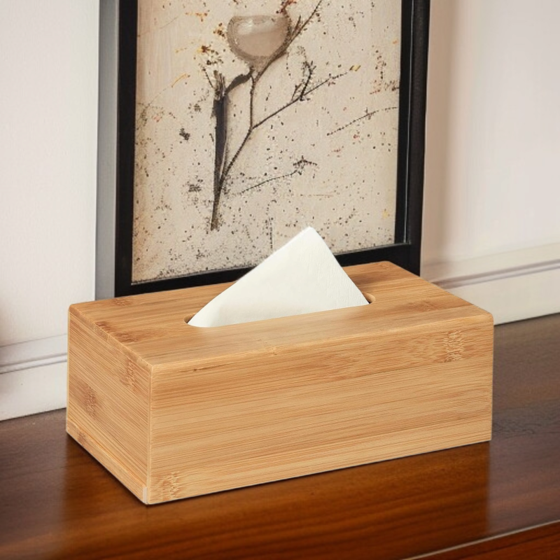 Premium Natural Bamboo Tissue Box Holder & Dispenser
