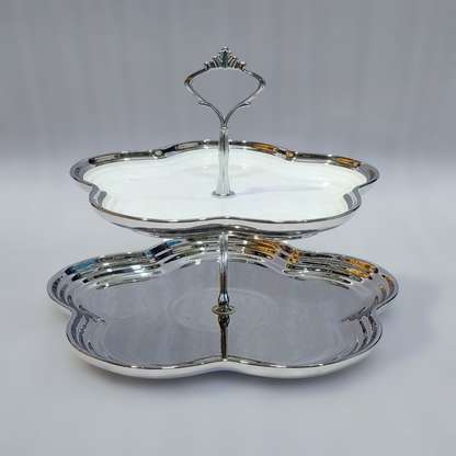 حامل معجنات سيراميكي أنيق مكون من طبقتين مع قاعدة من الحديد – لمسات ذهبية