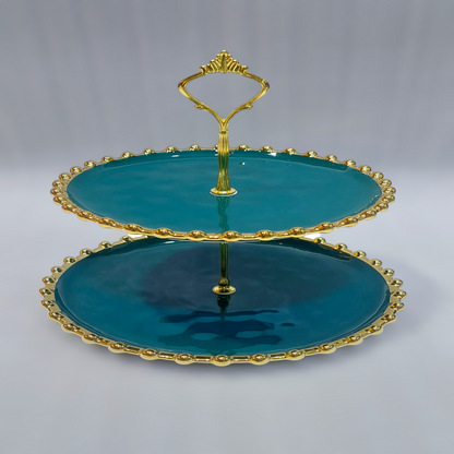 حامل معجنات سيراميكي أنيق مكون من طبقتين مع قاعدة من الحديد – لمسات ذهبية